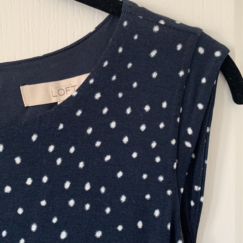 NWT LOFT Black/White Polka Dot Print Cap Sleeves Dress Size M - Picture 5 of 16